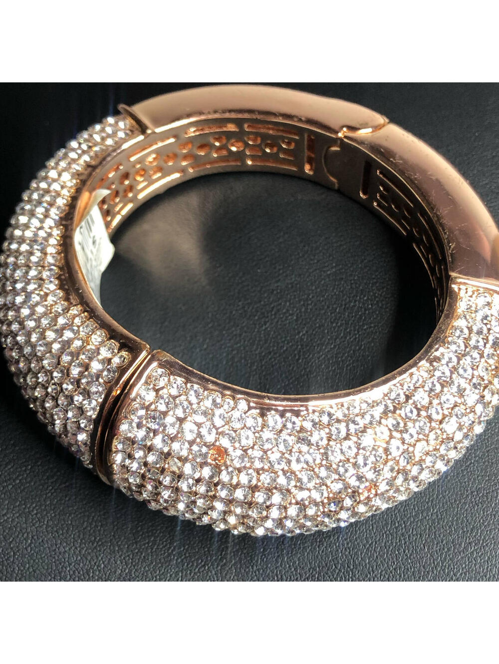 4370 Joan Boyce Hinged kissing Pave Crystals Magnet Rosetone bracelet 6.75"*read - Picture 2 of 3